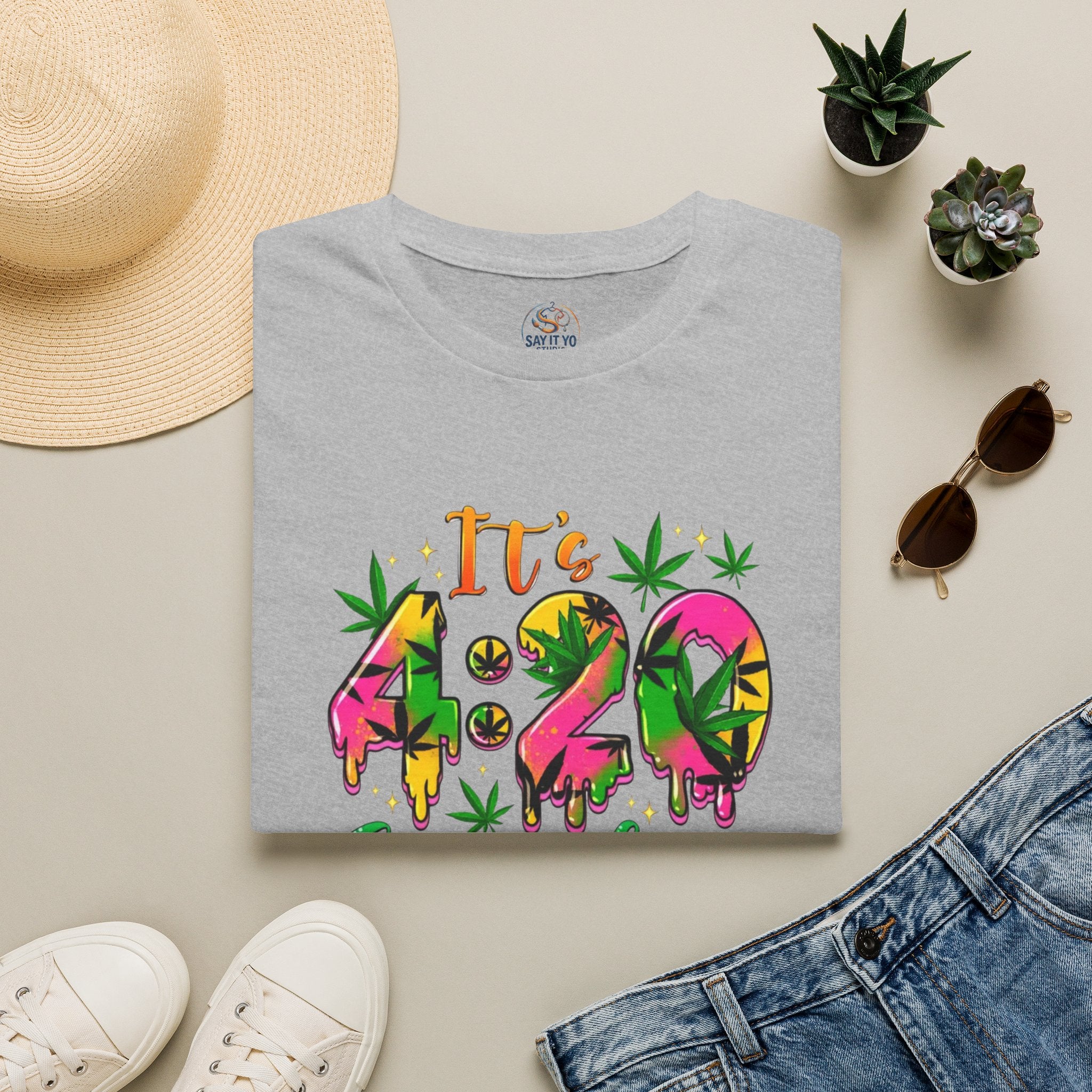 420 Graphic T-Shirt — "It's 4:20 Somewhere" Colorful Cannabis Design