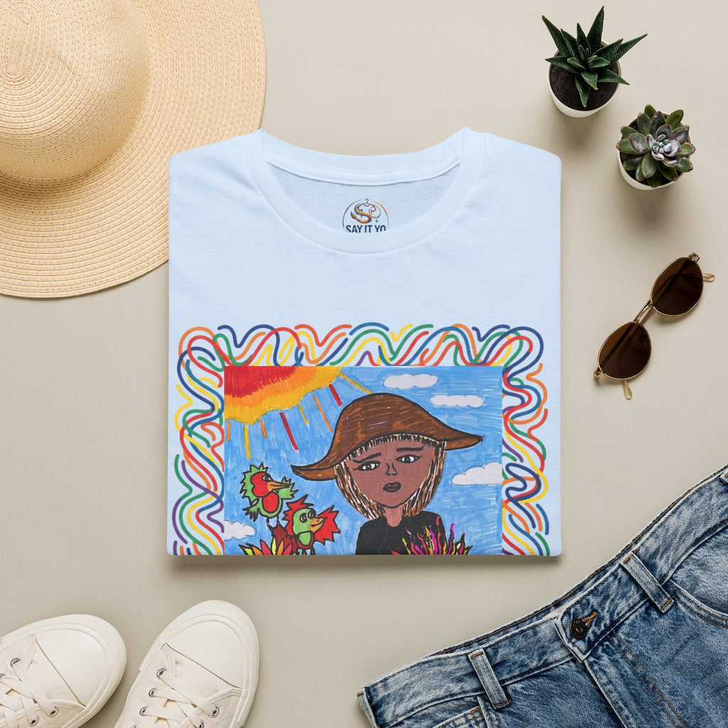 Artistic Sunflower Girl T-Shirt — Colorful Hand-Drawn Floral Tee