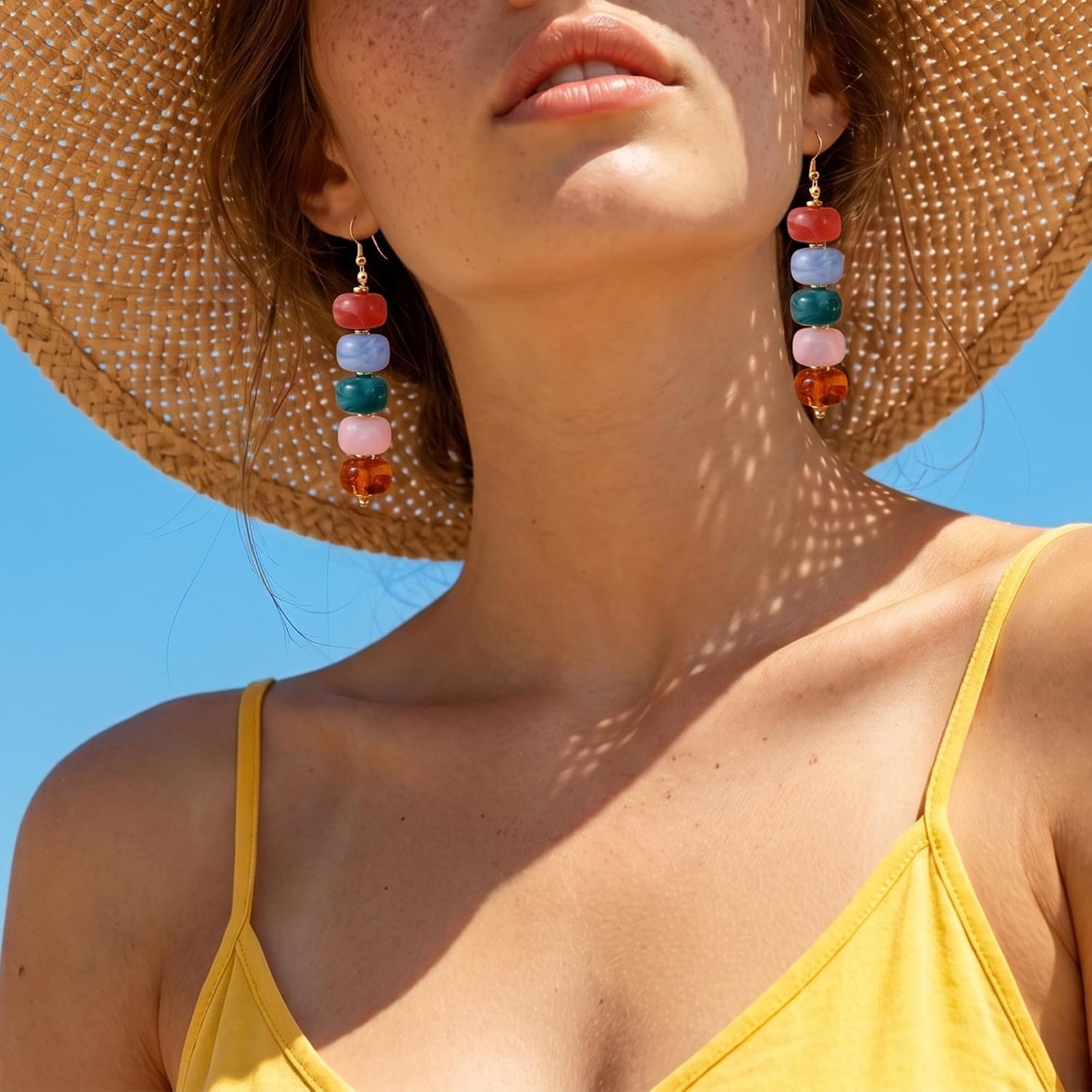 SHERLOVE Chunky Statement Large Resin Beaded Dangle Earrings Women Trendy | Cute Fun Hypoallergenic Lightweight 14K Gold Plated Dangle Dangly Dangling Drop Earrings,Boho Summer Beach Vacation Jewelry