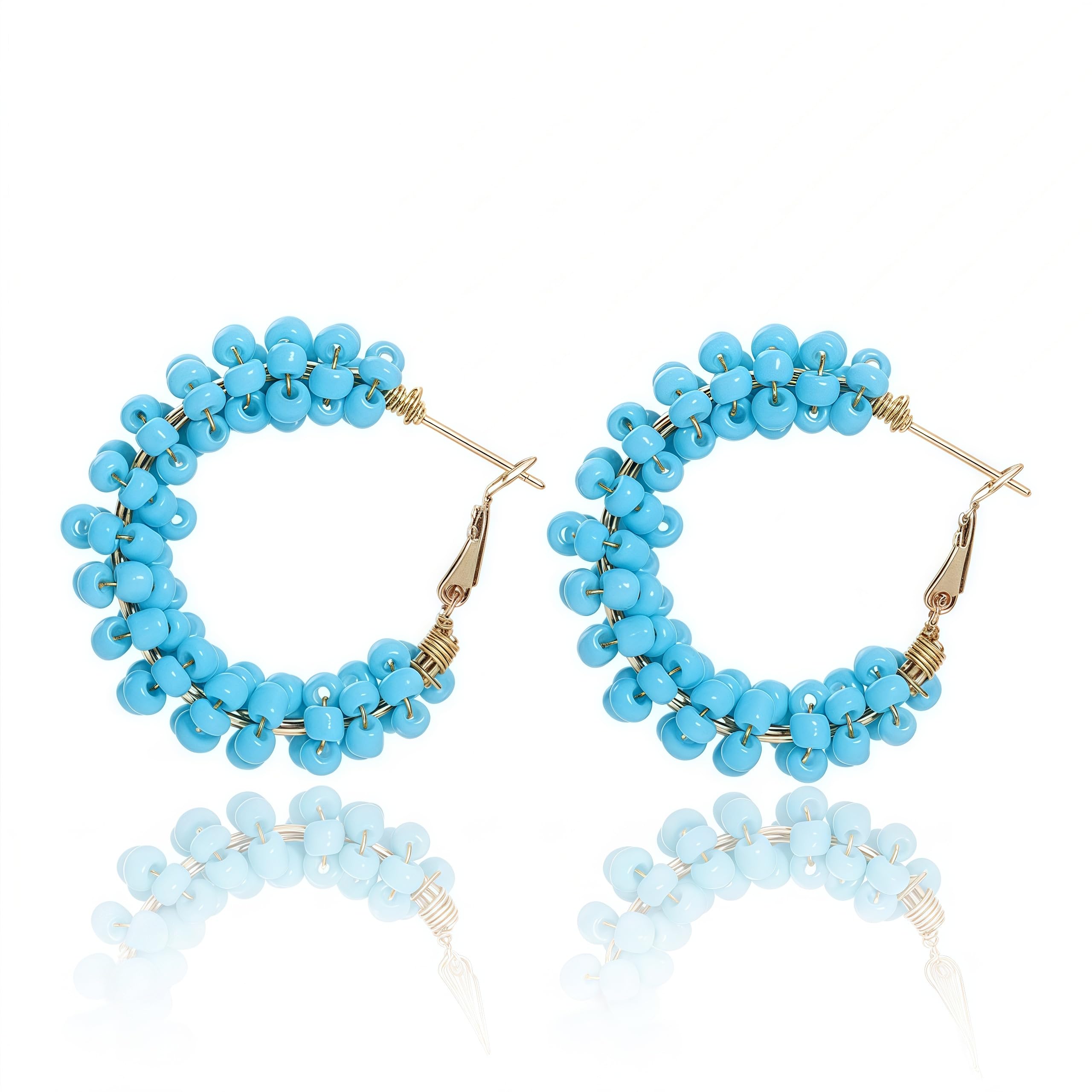 Colorful Fun Beaded Earrings for Women，Boho Flower Hoop Earrings，Exquisite Handmade Beaded Earrings