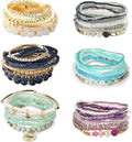 LOYALLOOK 6 Sets Bohemian Stackable Bead Bracelets for Women Stretch Bohemian Style Stretch Multilayered Boho Bracelet Set
