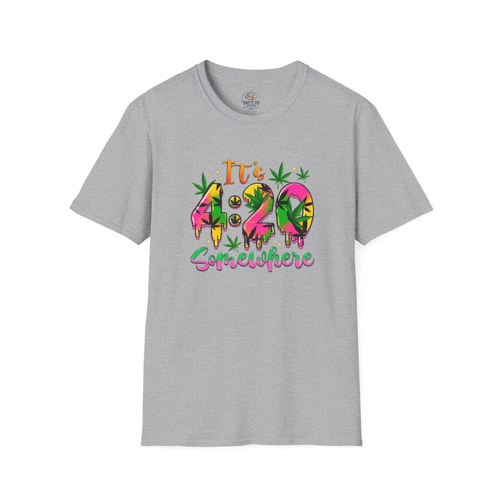 420 Graphic T-Shirt — "It's 4:20 Somewhere" Colorful Cannabis Design