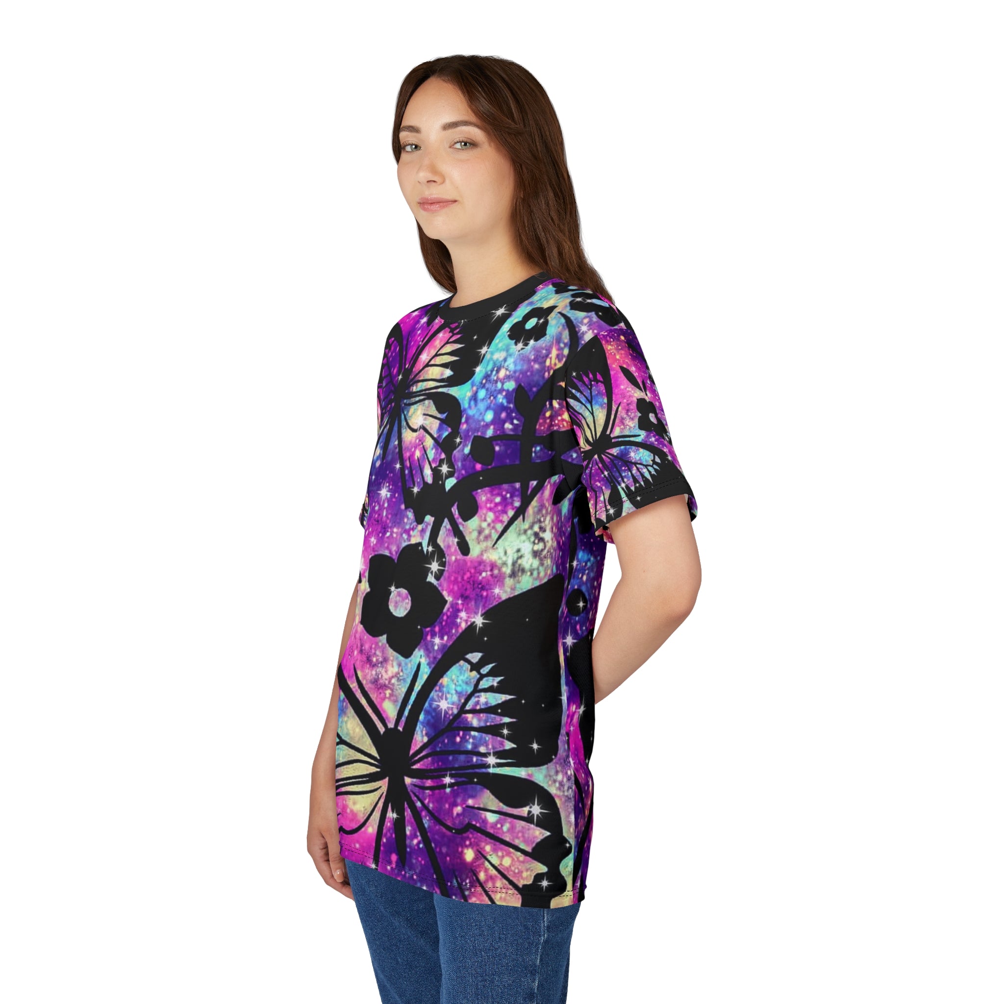 Galaxy Butterfly All-Over Print Tee — Vibrant Floral Wings T-Shirt
