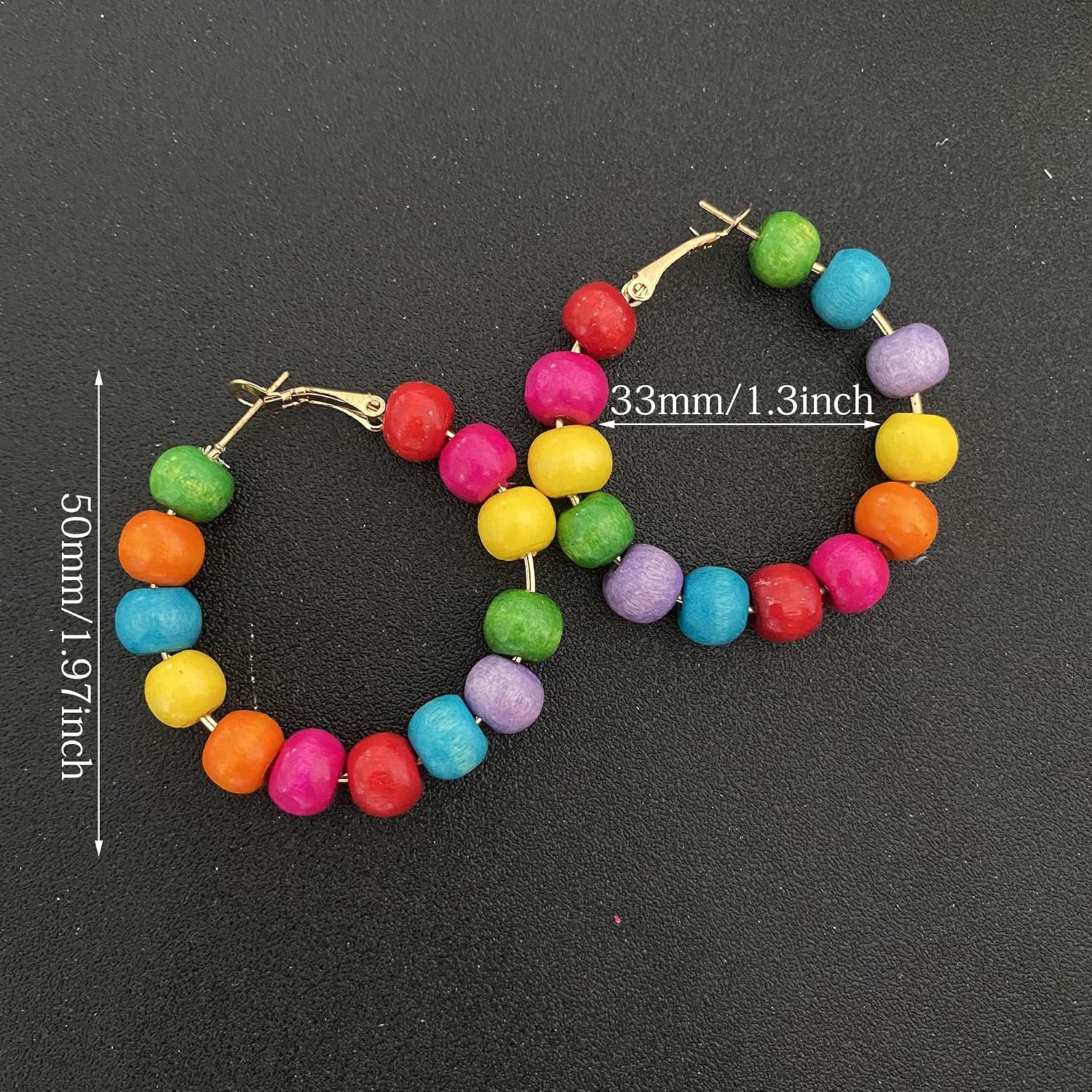 Handmade Nature Wooden Beaded Hoop Earrings Bohemian Minimalist Colorful Circle Round Wood Bead Earrings Vintage Chic Wooden Ethnic Dangle Drop Earrings for Women Statement Jewelry Gifts